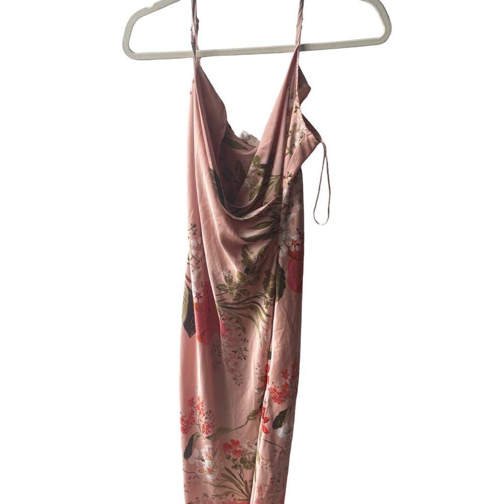 Floral Pink Slip Midi Dress with Side Slit - Picture 3 of 6